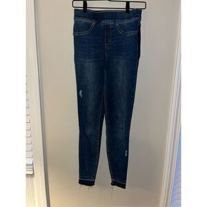 Spanx Jeans XS Distressed Ankle Skinny Jeans Medium Wash Pull-On Blue Denim